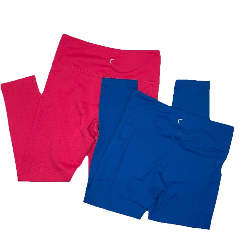 Zyia Set of 2 Leggings 7/8 Length Hot Pink Blue Athletic Athleisure - Size 6-8